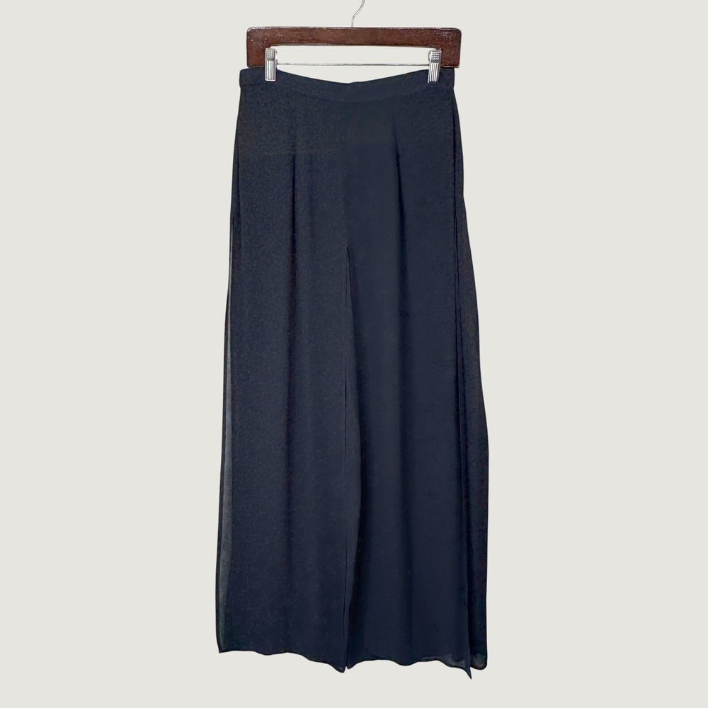 Tadashi Wide Leg Pants 10 Black Rayon Elegant Evening Palazzo Trousers USA Made